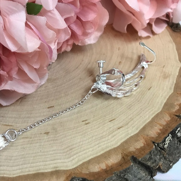 Angel Wings Water Drop Crystal Clip On Earrings - Picture 11 of 12